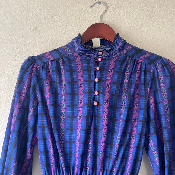 Vintage purple floral jersey knit prairie style long sleeve size xs - Picture 2 of 9